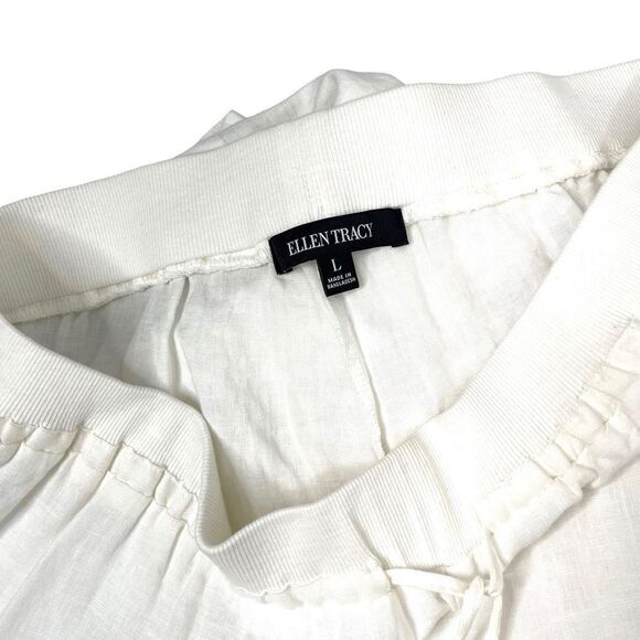 New Ellen Tracy 100% linen pull on pants Sz L white - Picture 3 of 8